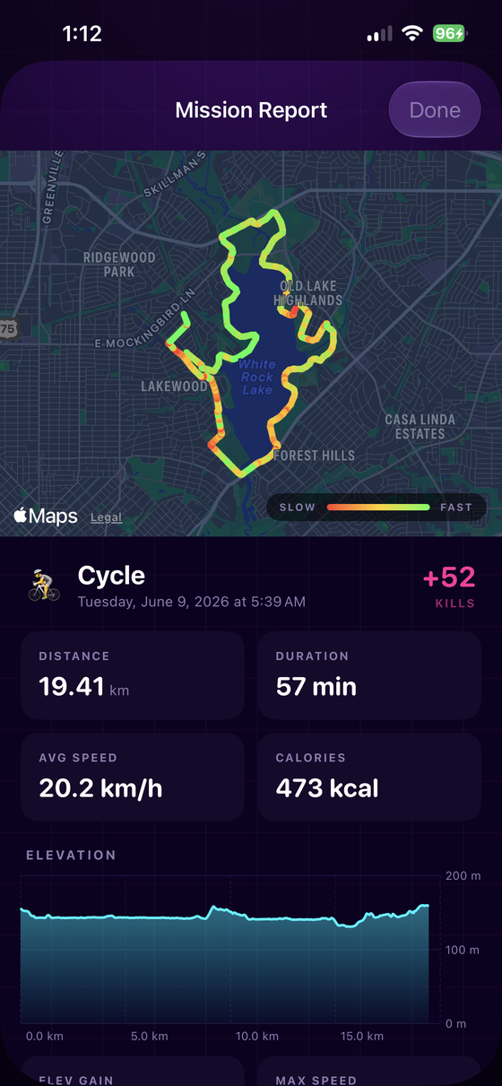 ZombieUP mission report with route map and splits